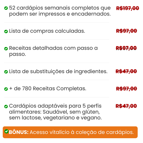 Tudo o que você vai receber no Menu Sem Stress